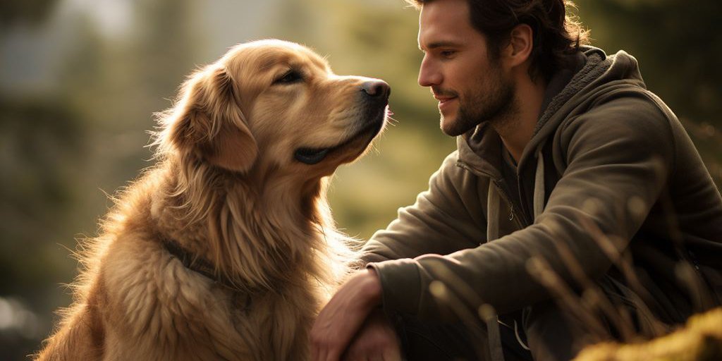 Golden Retriever und Mann in der Natur