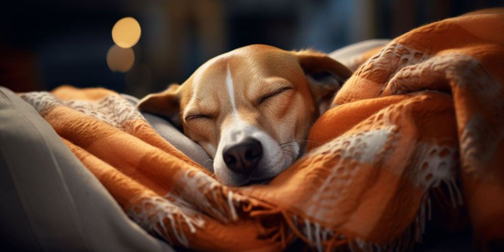 Schlafender Hund auf einer Decke